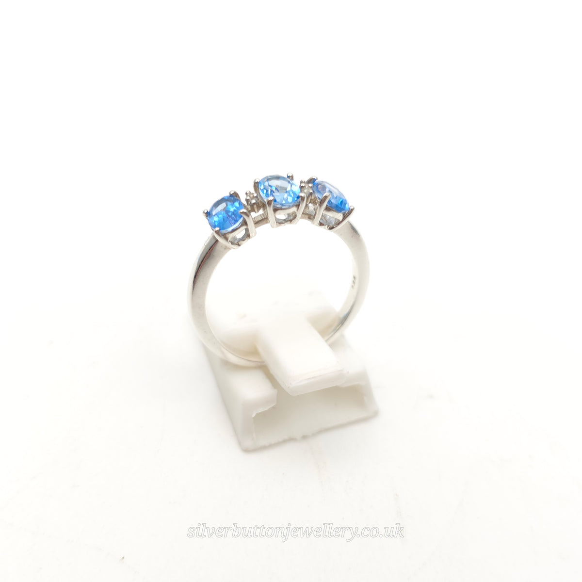 Sterling Silver Three Oval Cut Blue Topaz And White Stone Multi-Stone Ring
