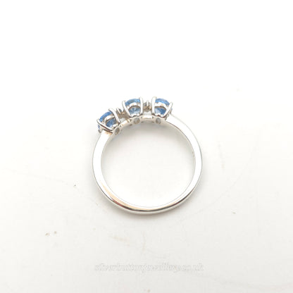 Sterling Silver Three Oval Cut Blue Topaz And White Stone Multi-Stone Ring