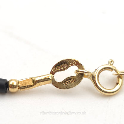 18ct Yellow Gold And Black Rubber Tube Spacer Corded Necklace With Gold Clasp