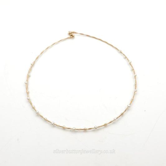 9ct Yellow Gold Vintage Plaited Braided Pearl Wire Necklace