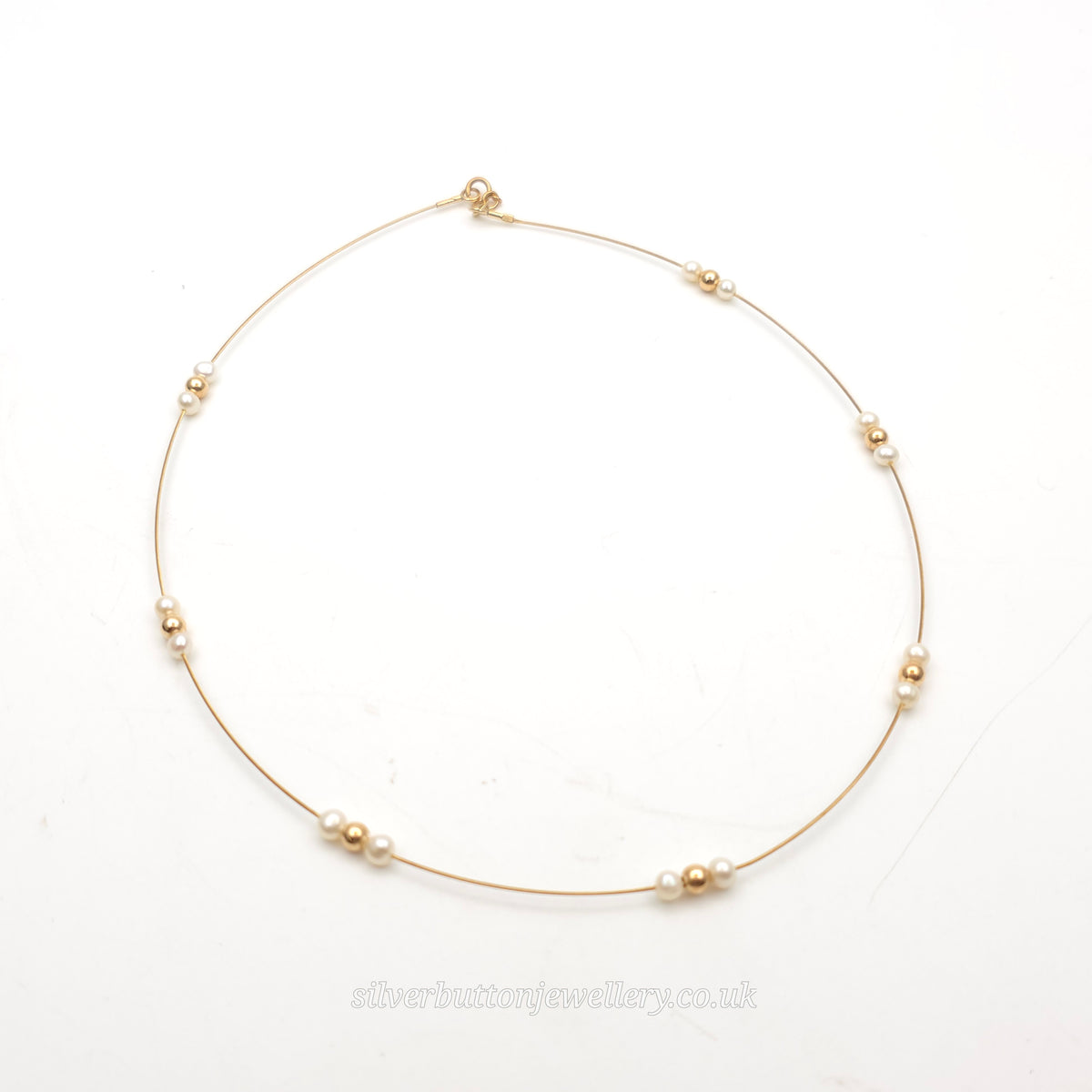9ct Yellow Gold Vintage Pearl And Gold Bead Station Necklace