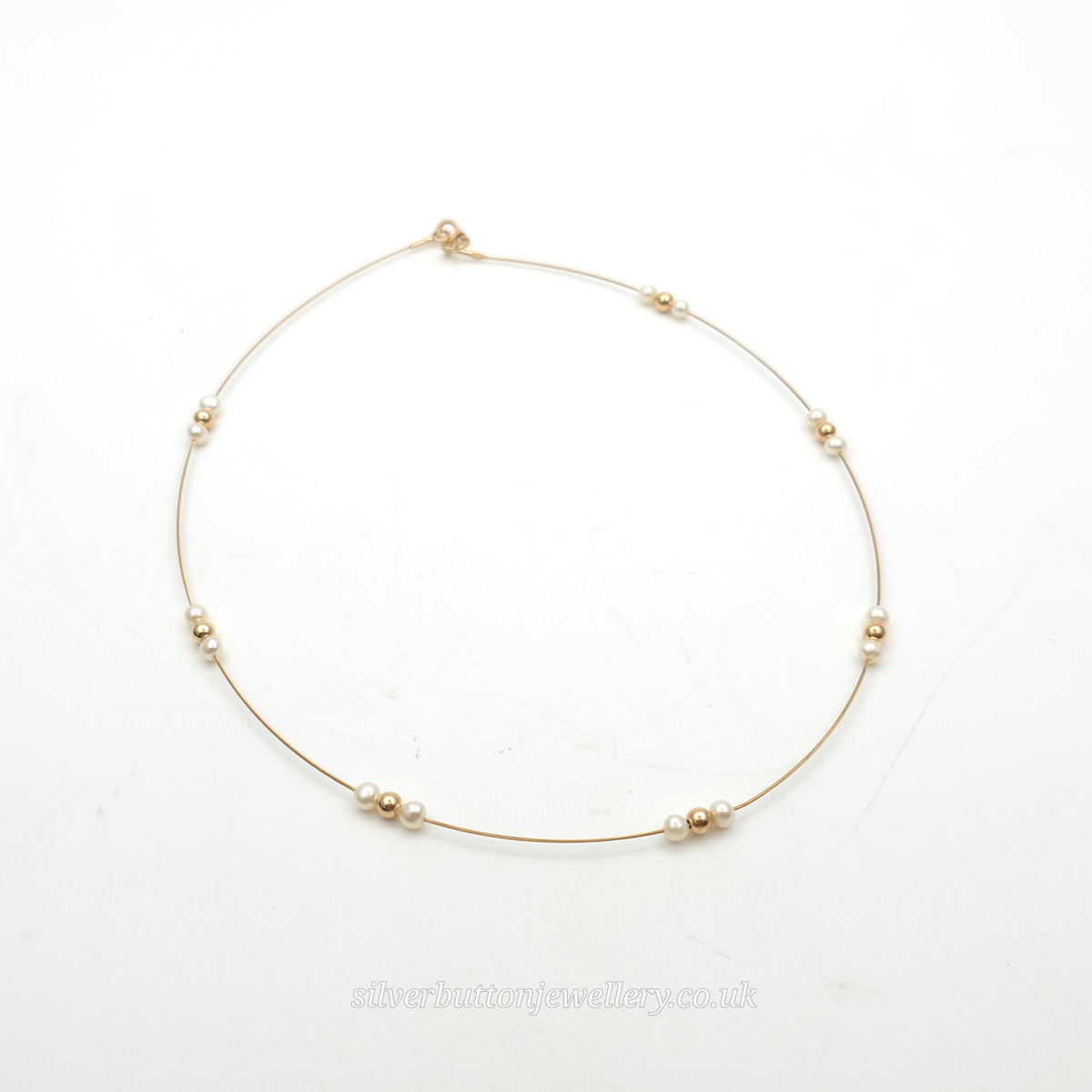 9ct Yellow Gold Vintage Pearl And Gold Bead Station Necklace