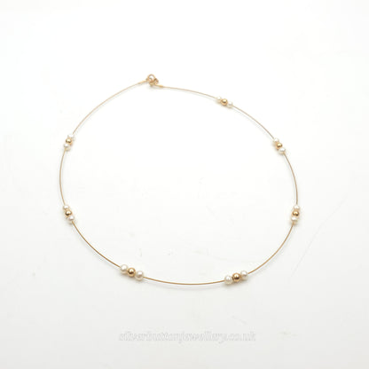 9ct Yellow Gold Vintage Pearl And Gold Bead Station Necklace
