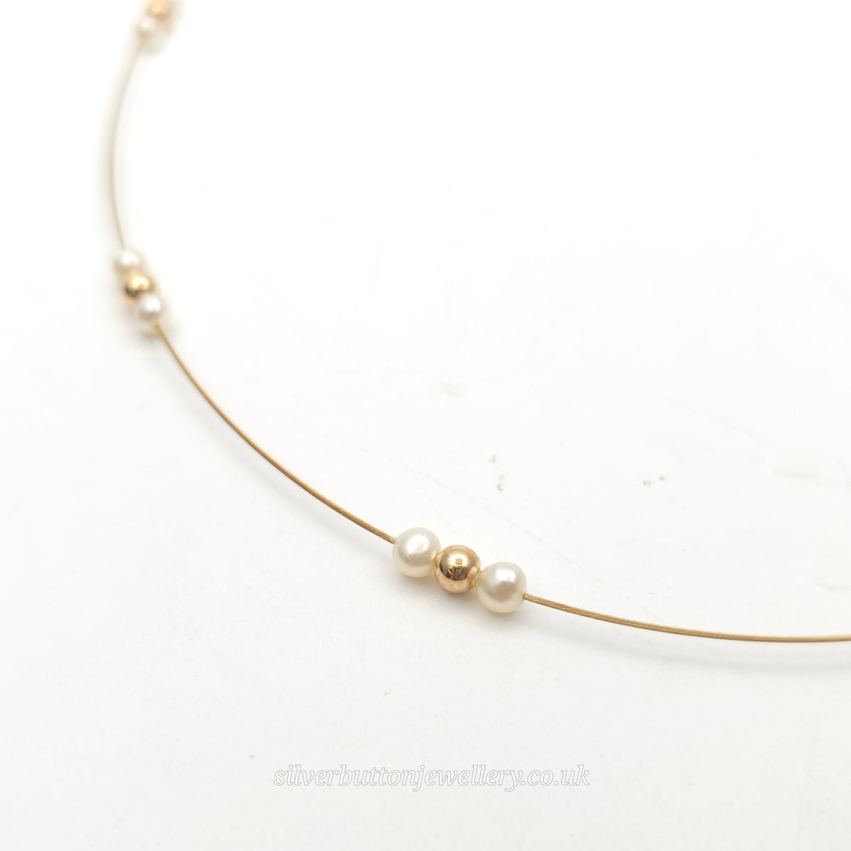 9ct Yellow Gold Vintage Pearl And Gold Bead Station Necklace