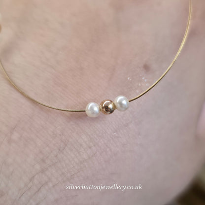 9ct Yellow Gold Vintage Pearl And Gold Bead Station Necklace