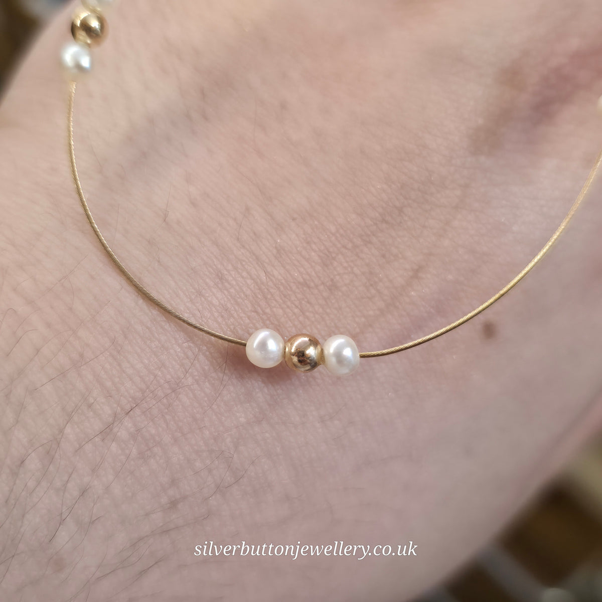 9ct Yellow Gold Vintage Pearl And Gold Bead Station Necklace