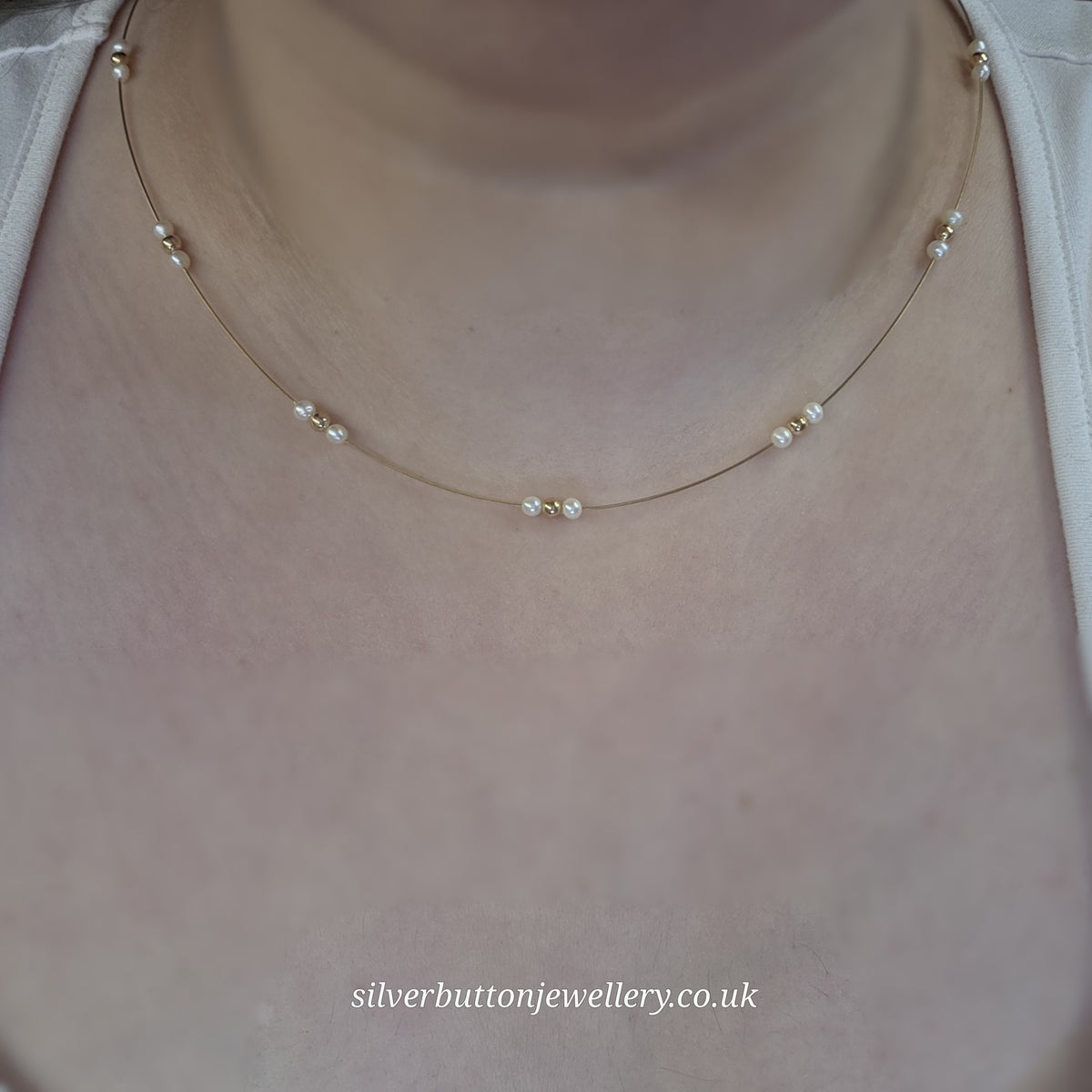 9ct Yellow Gold Vintage Pearl And Gold Bead Station Necklace