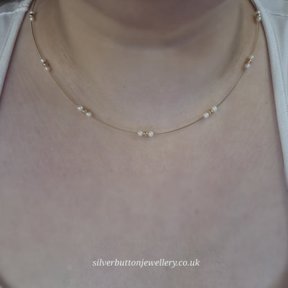 9ct Yellow Gold Vintage Pearl And Gold Bead Station Necklace