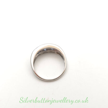9ct White gold Geometric Cut Out Round Cut Diamond And Sapphire Wide Ring
