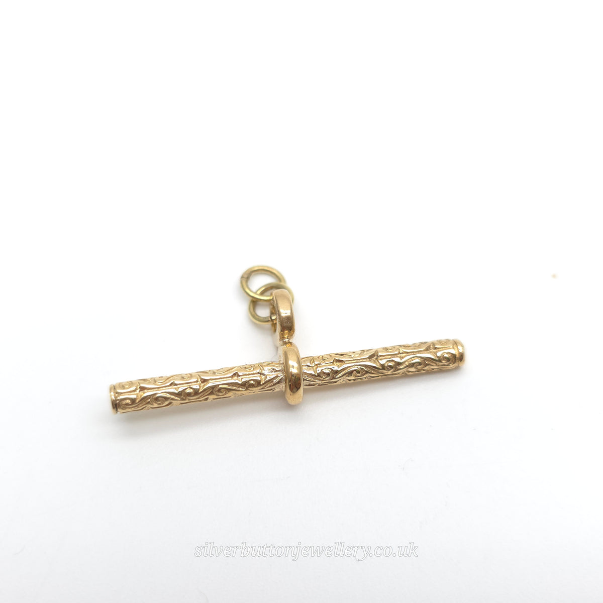 9ct Yellow Gold Vintage Swirly Engraved Patterned T-Bar Pendant Piece