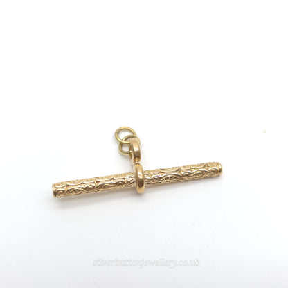 9ct Yellow Gold Vintage Swirly Engraved Patterned T-Bar Pendant Piece
