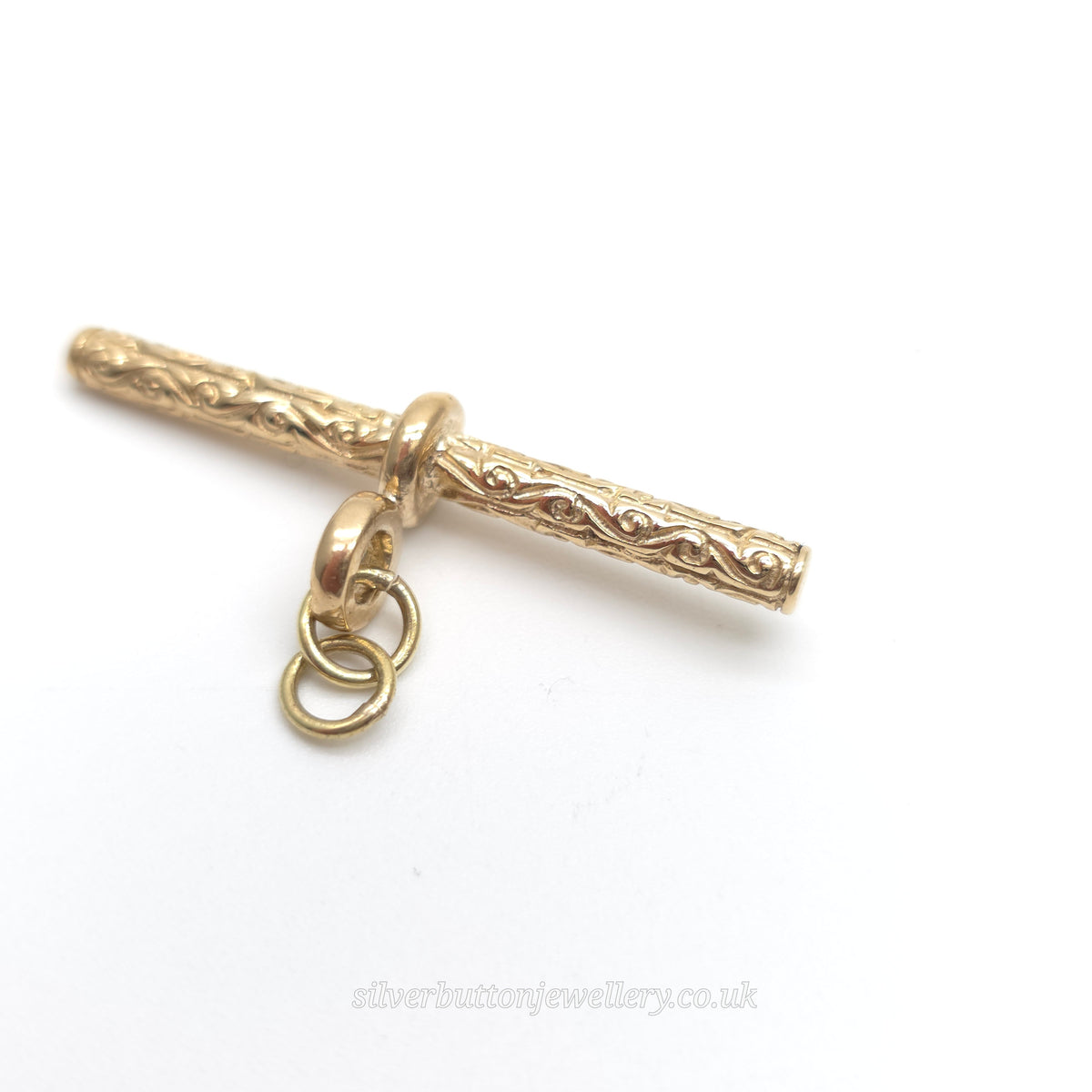 9ct Yellow Gold Vintage Swirly Engraved Patterned T-Bar Pendant Piece