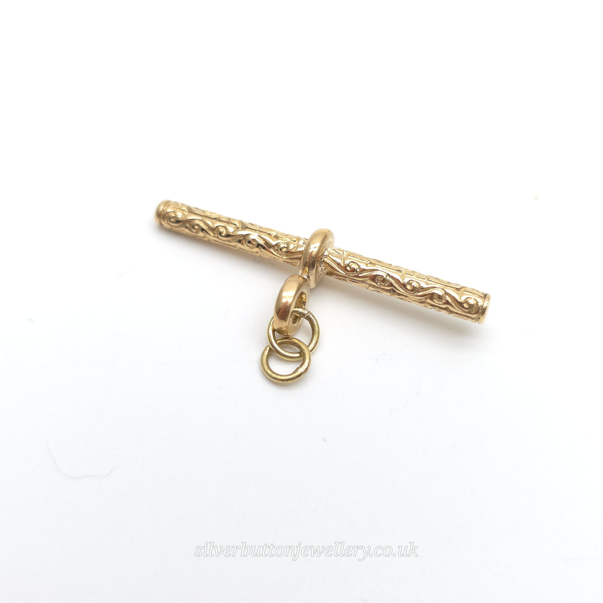 9ct Yellow Gold Vintage Swirly Engraved Patterned T-Bar Pendant Piece