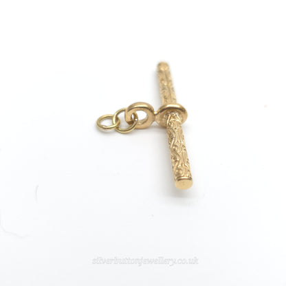 9ct Yellow Gold Vintage Swirly Engraved Patterned T-Bar Pendant Piece