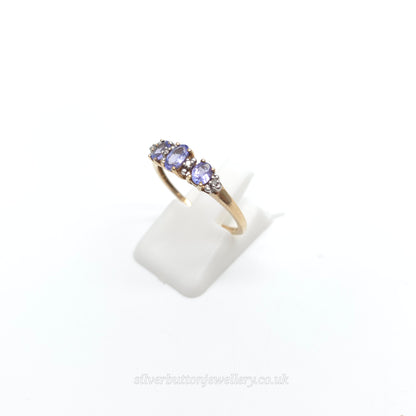 9ct Yellow Gold Multi-Stone Tanzanite And Diamond Row Ring