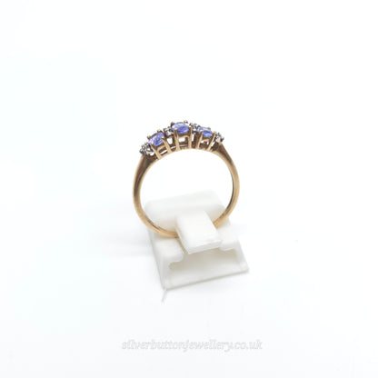 9ct Yellow Gold Multi-Stone Tanzanite And Diamond Row Ring