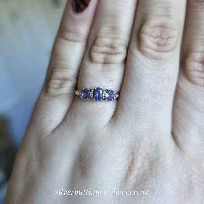9ct Yellow Gold Multi-Stone Tanzanite And Diamond Row Ring