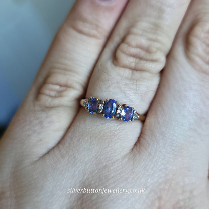 9ct Yellow Gold Multi-Stone Tanzanite And Diamond Row Ring
