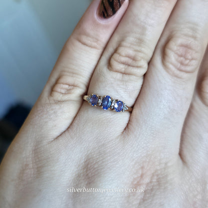 9ct Yellow Gold Multi-Stone Tanzanite And Diamond Row Ring