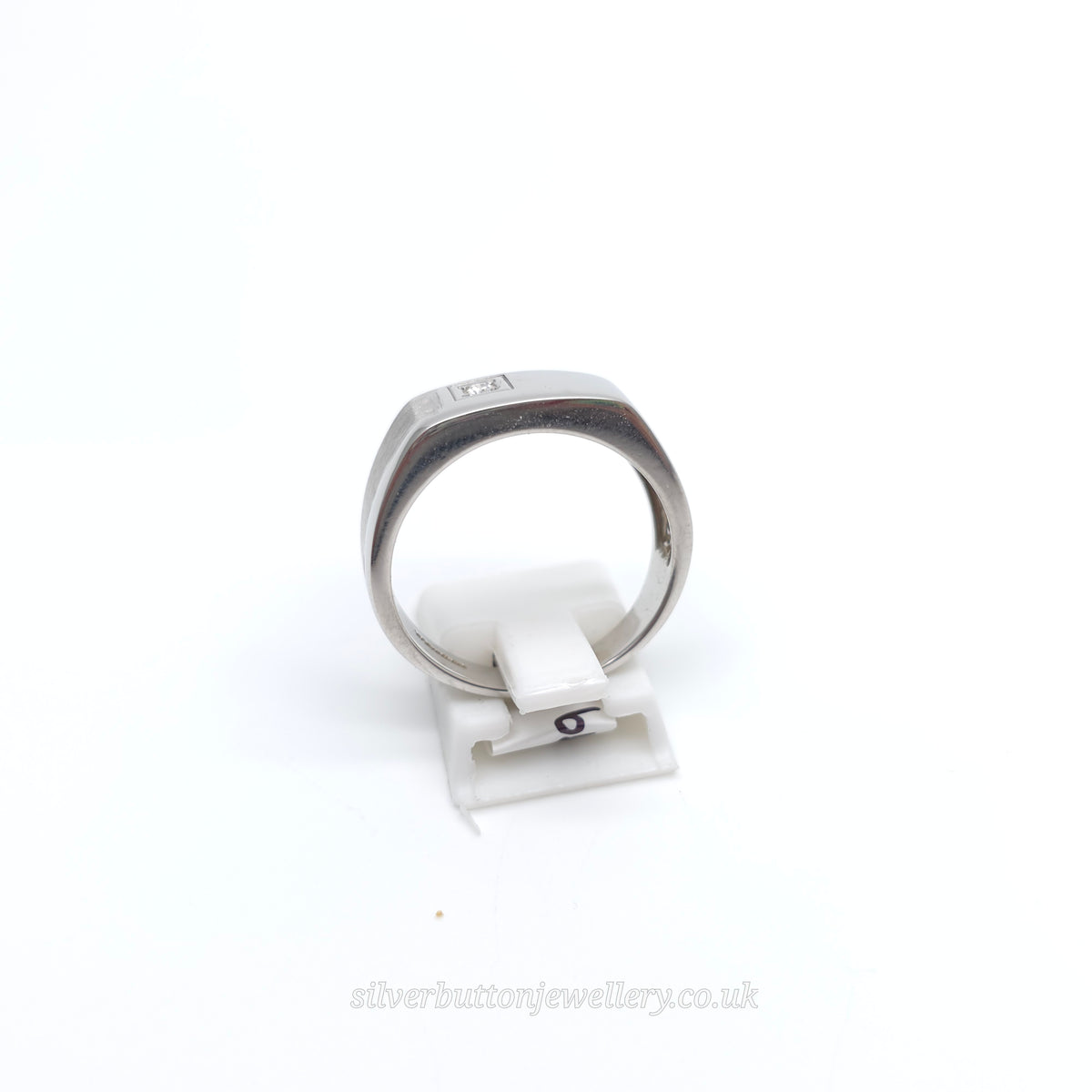 9ct White Gold Large Wide Gents Mixed Texture Diamond Set Signet Style Band Ring