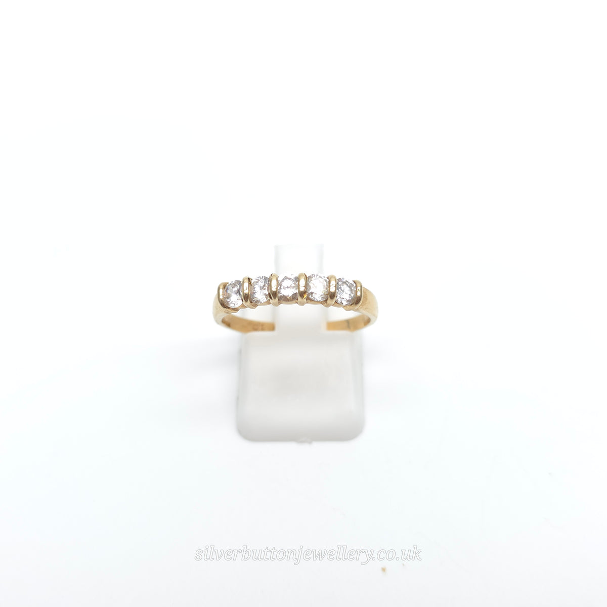 9ct Yellow Gold Vintage Five Round Cut White Stone Row Ring