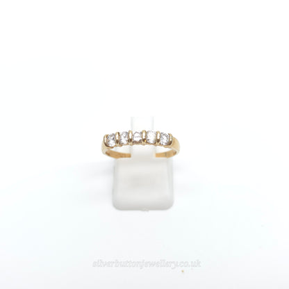 9ct Yellow Gold Vintage Five Round Cut White Stone Row Ring