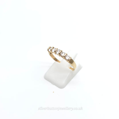 9ct Yellow Gold Vintage Five Round Cut White Stone Row Ring