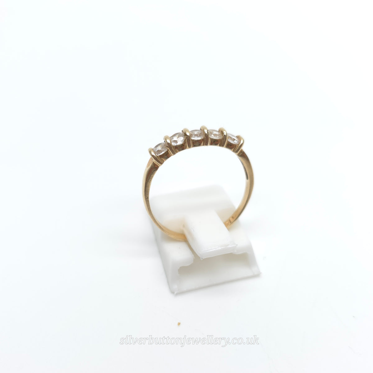 9ct Yellow Gold Vintage Five Round Cut White Stone Row Ring