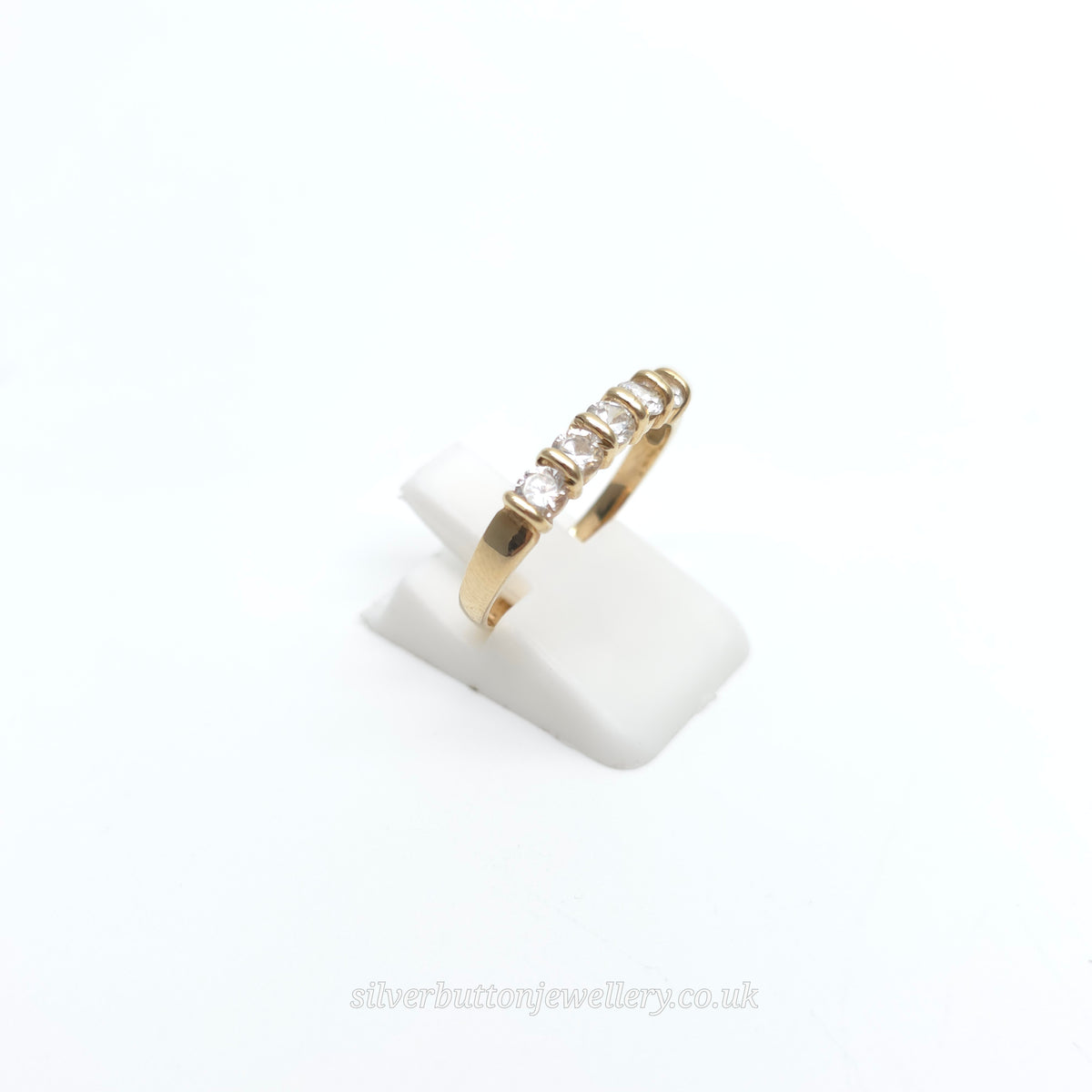 9ct Yellow Gold Vintage Five Round Cut White Stone Row Ring