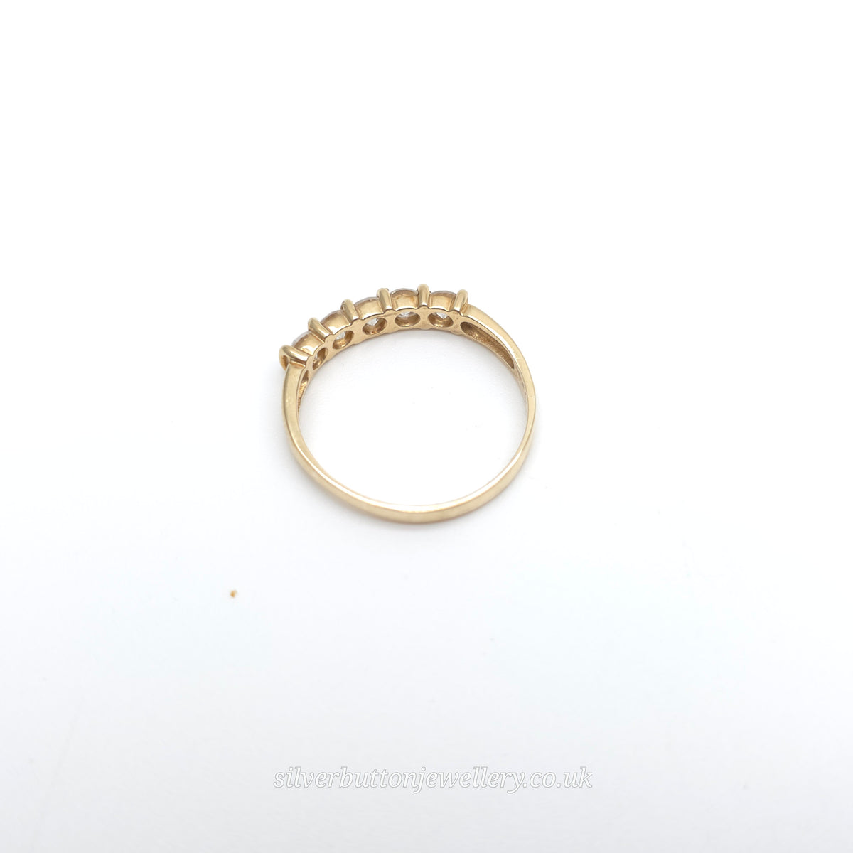 9ct Yellow Gold Vintage Five Round Cut White Stone Row Ring