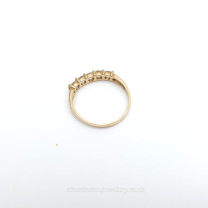 9ct Yellow Gold Vintage Five Round Cut White Stone Row Ring