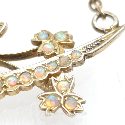 9ct Yellow Gold Antique Opal Set Butterfly On Branch Floral Bar Necklace