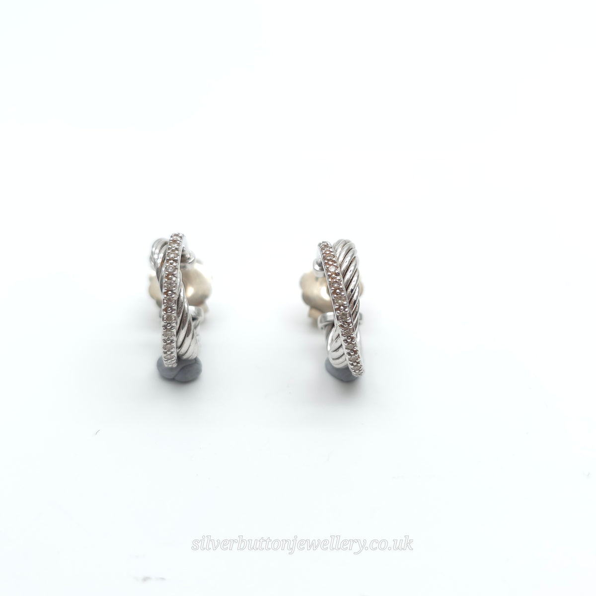 14ct White Gold & Sterling Silver David Yurman Diamond Twisted Crossover Hoops