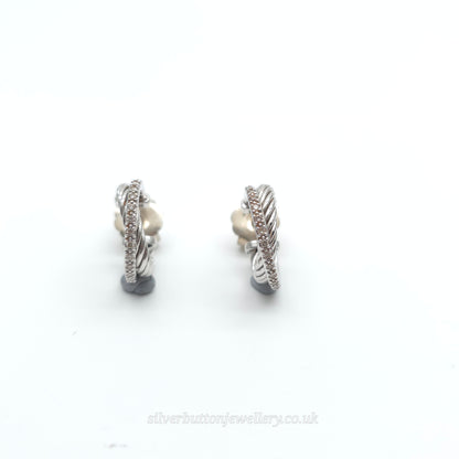 14ct White Gold & Sterling Silver David Yurman Diamond Twisted Crossover Hoops