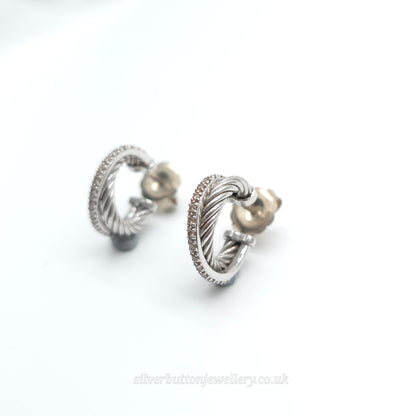 14ct White Gold & Sterling Silver David Yurman Diamond Twisted Crossover Hoops