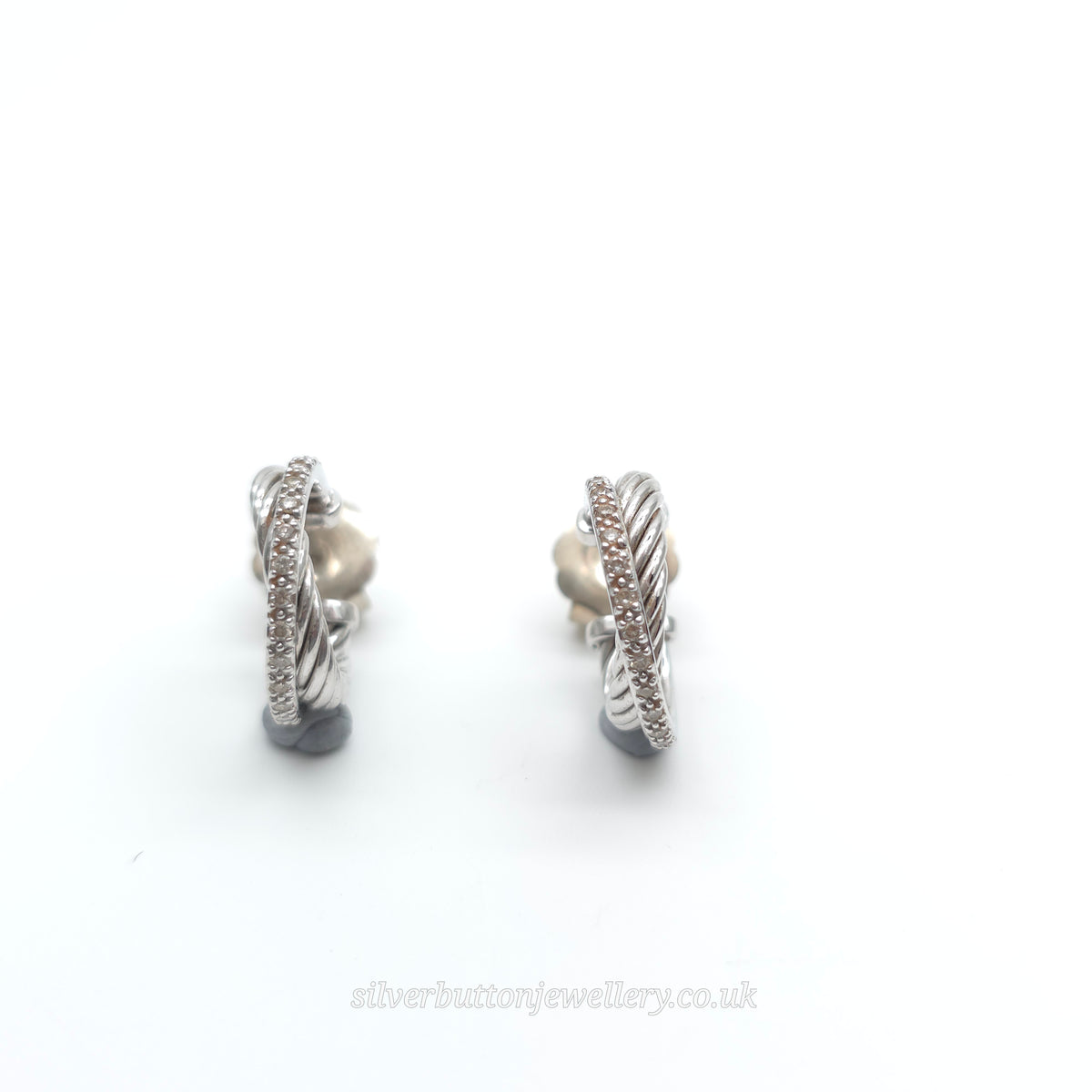 14ct White Gold & Sterling Silver David Yurman Diamond Twisted Crossover Hoops
