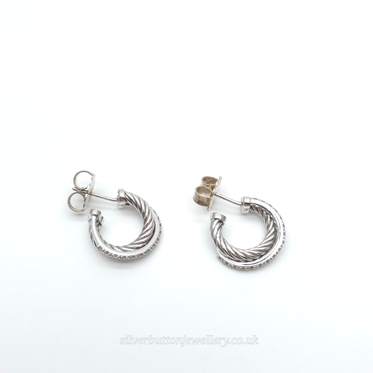 14ct White Gold & Sterling Silver David Yurman Diamond Twisted Crossover Hoops