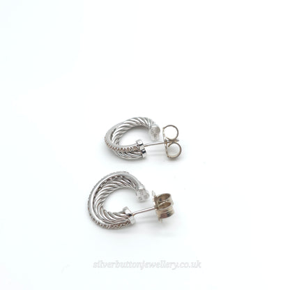 14ct White Gold & Sterling Silver David Yurman Diamond Twisted Crossover Hoops