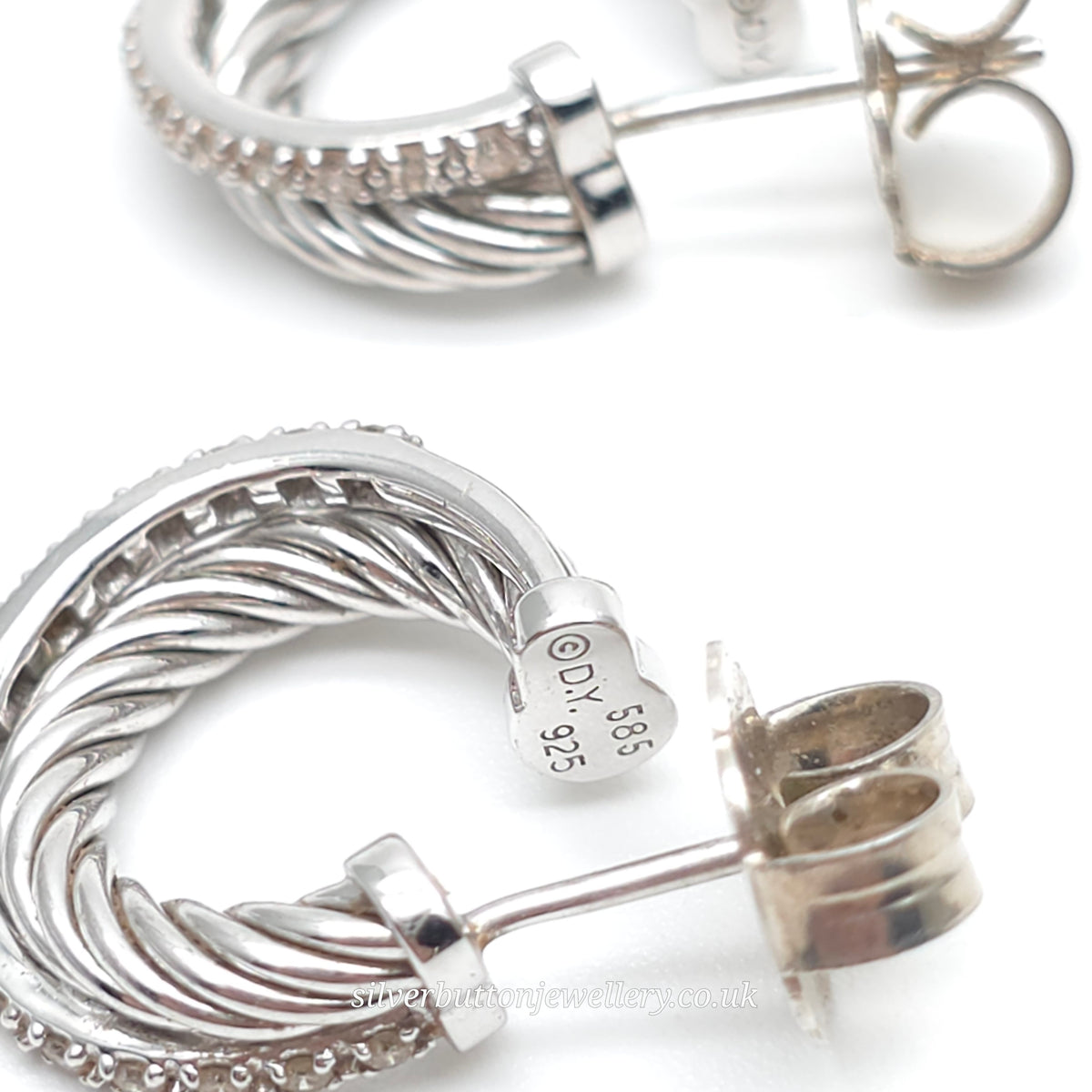 14ct White Gold & Sterling Silver David Yurman Diamond Twisted Crossover Hoops