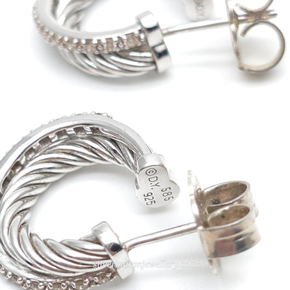 14ct White Gold & Sterling Silver David Yurman Diamond Twisted Crossover Hoops