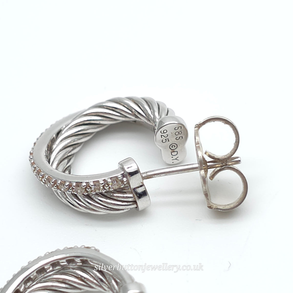 14ct White Gold & Sterling Silver David Yurman Diamond Twisted Crossover Hoops