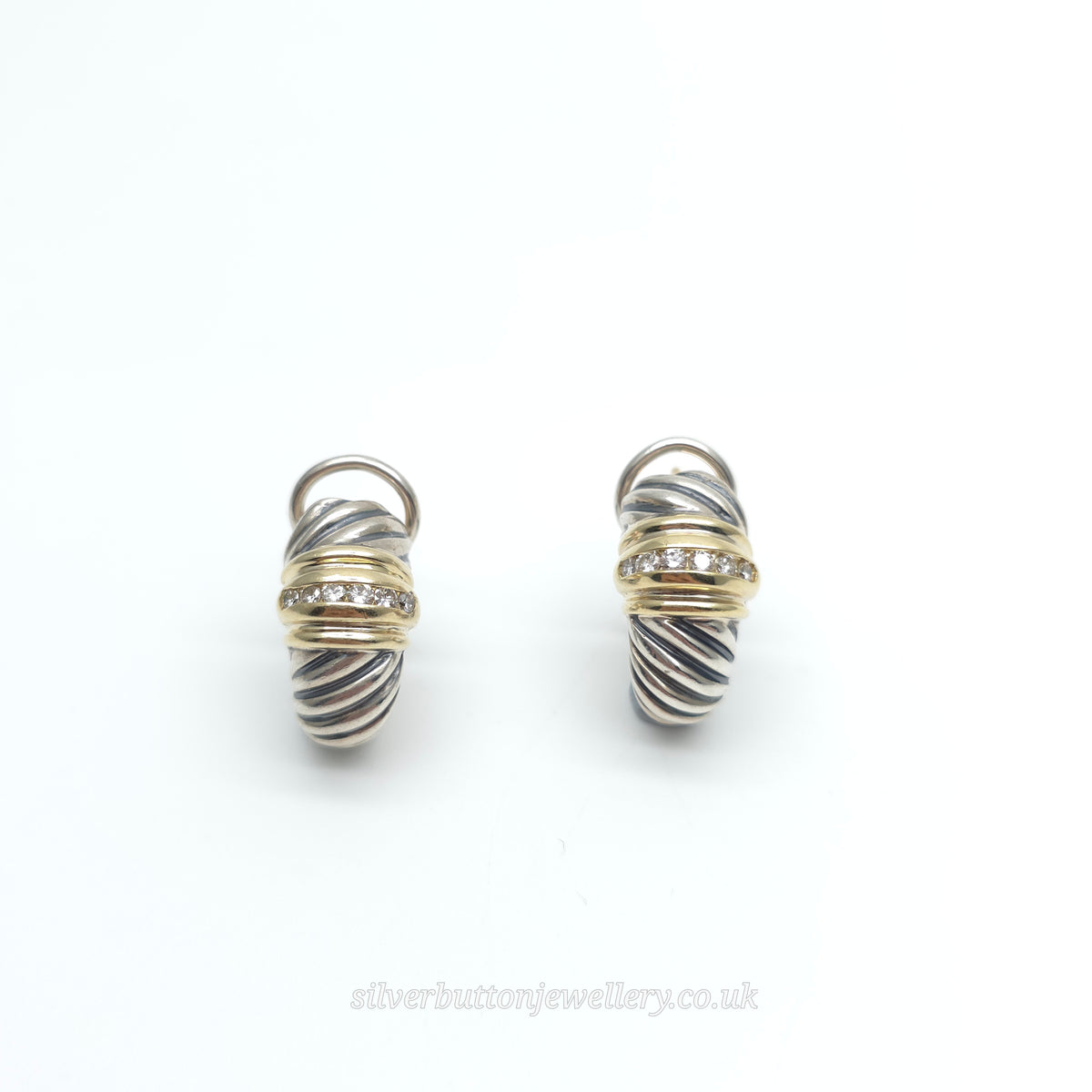 David Yurman Sterling Silver And 18ct Yellow Gold Channel Set Diamond Earrings