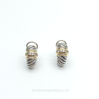 David Yurman Sterling Silver And 18ct Yellow Gold Channel Set Diamond Earrings