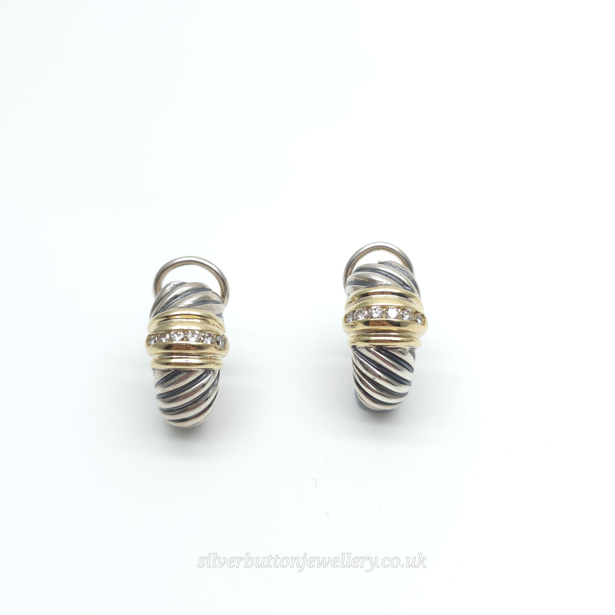 David Yurman Sterling Silver And 18ct Yellow Gold Channel Set Diamond Earrings