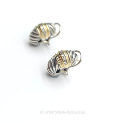 David Yurman Sterling Silver And 18ct Yellow Gold Channel Set Diamond Earrings
