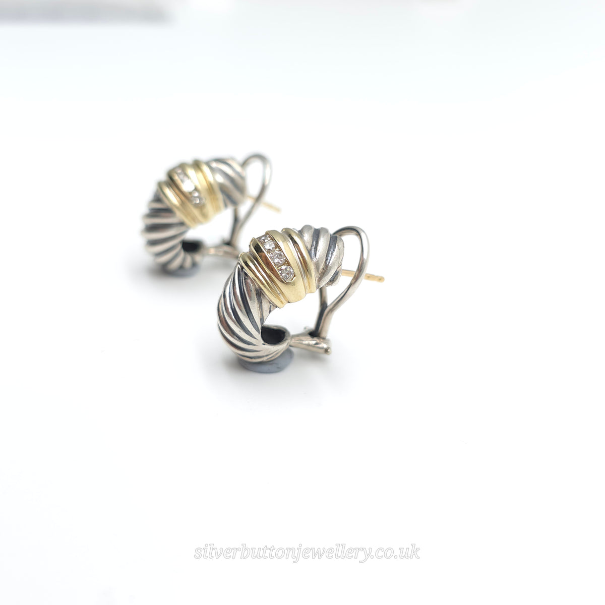 David Yurman Sterling Silver And 18ct Yellow Gold Channel Set Diamond Earrings