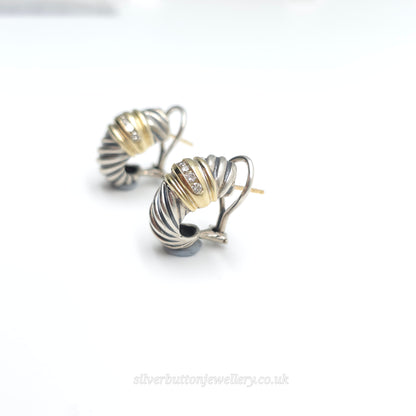 David Yurman Sterling Silver And 18ct Yellow Gold Channel Set Diamond Earrings