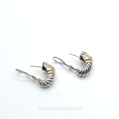 David Yurman Sterling Silver And 18ct Yellow Gold Channel Set Diamond Earrings