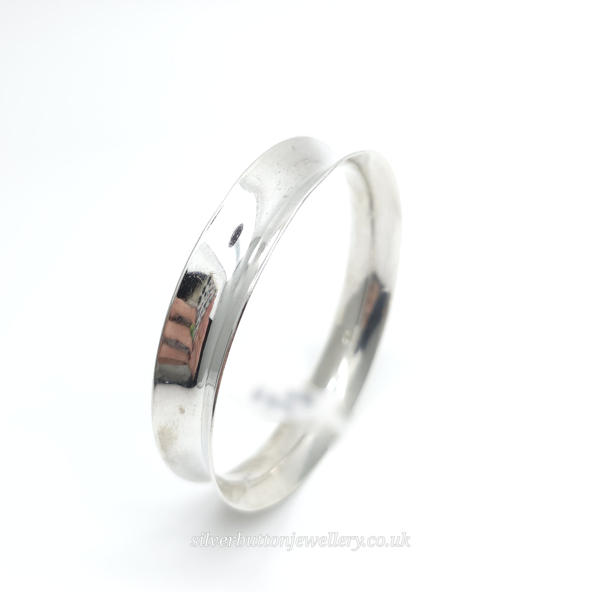 Sterling Silver Vintage Plain Polished Concave Ribbon Style Bangle