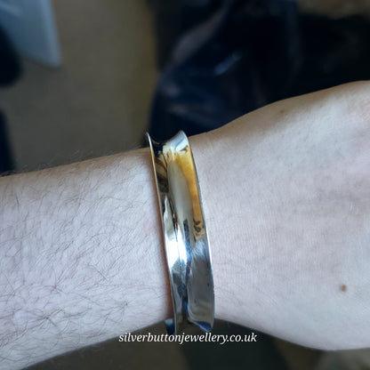 Sterling Silver Vintage Plain Polished Concave Ribbon Style Bangle